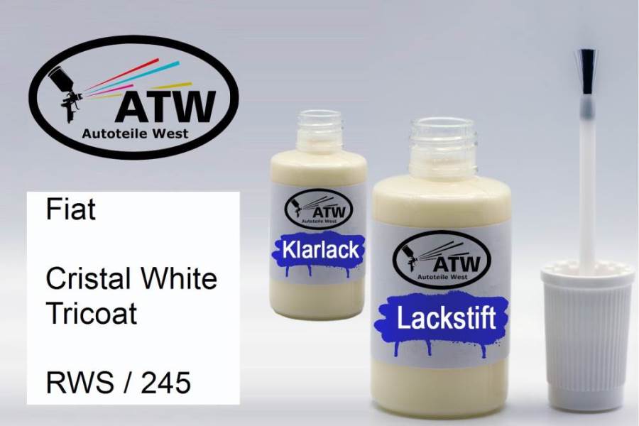 Fiat, Cristal White Tricoat, RWS / 245: 20ml Lackstift + 20ml Klarlack - Set, von ATW Autoteile West.